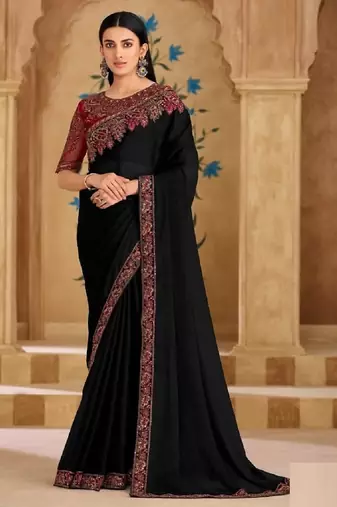 Black georgette embroidered wedding-saree