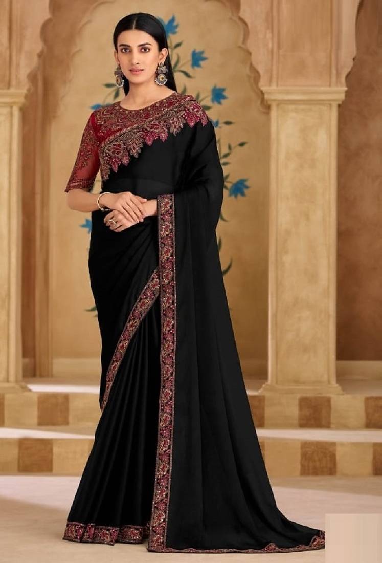 Black georgette embroidered wedding-saree