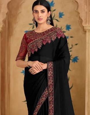 Black georgette embroidered wedding-saree 2