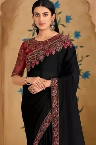 Black georgette embroidered wedding-saree
