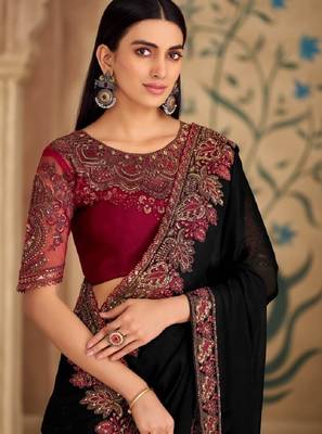 Black georgette embroidered wedding-saree 3