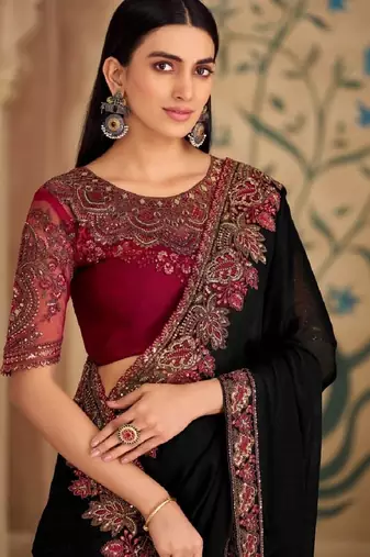 Black georgette embroidered wedding-saree