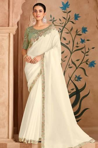 Off white chiffon embroidered bridal-saree