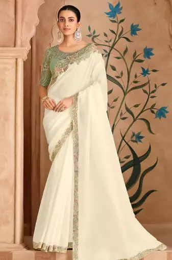 Off white chiffon embroidered bridal-saree