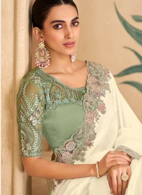 Off white chiffon embroidered bridal-saree 2