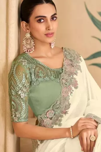 Off white chiffon embroidered bridal-saree