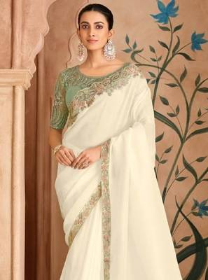 Off white chiffon embroidered bridal-saree 3