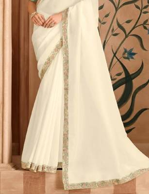 Off white chiffon embroidered bridal-saree 4