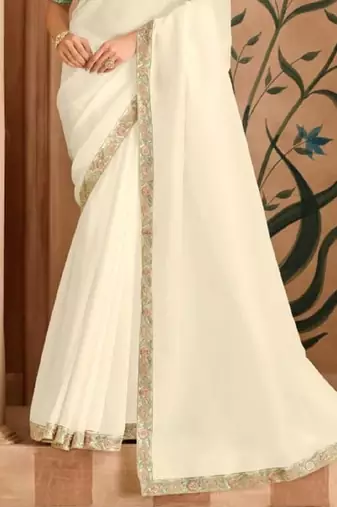 Off white chiffon embroidered bridal-saree