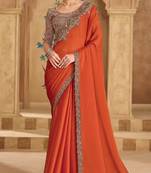 Rust chiffon embroidered bridal-saree