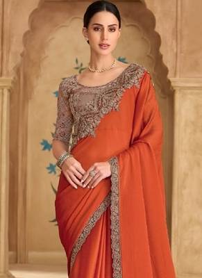 Rust chiffon embroidered bridal-saree 2