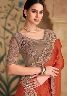 Rust chiffon embroidered bridal-saree 3