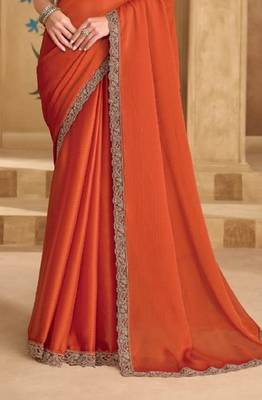 Rust chiffon embroidered bridal-saree 4