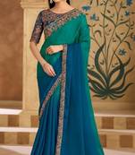 Teal chiffon embroidered bridal-saree