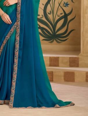 Teal chiffon embroidered bridal-saree 3