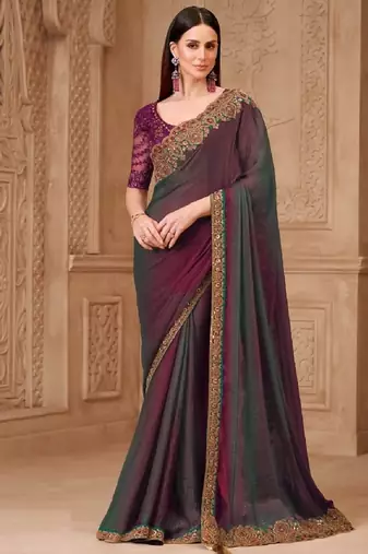 Wine grey georgette embroidered bollywood-saree