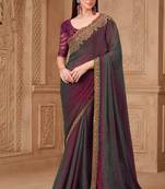 Wine grey georgette embroidered bollywood-saree