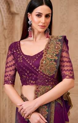 Wine grey georgette embroidered bollywood-saree 2