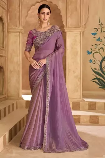Mauve georgette embroidered bridal-saree