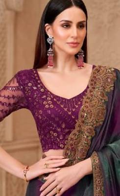 Wine grey georgette embroidered bollywood-saree 3