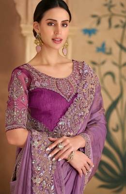 Mauve georgette embroidered bridal-saree 2