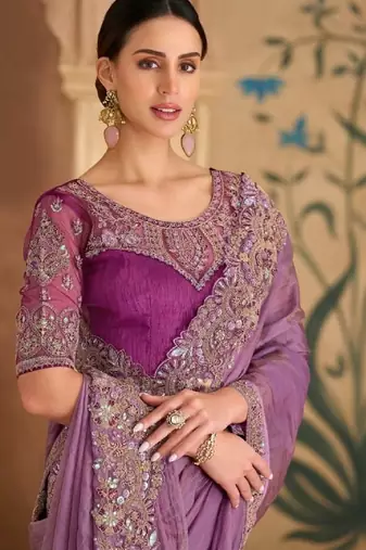 Mauve georgette embroidered bridal-saree
