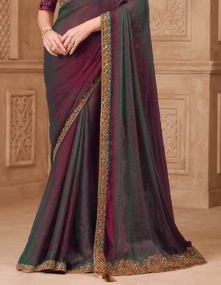 Wine grey georgette embroidered bollywood-saree 4