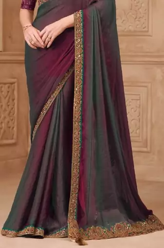 Wine grey georgette embroidered bollywood-saree