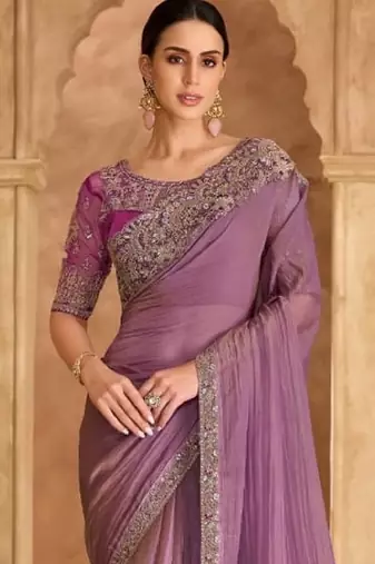 Mauve georgette embroidered bridal-saree