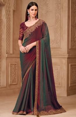 Maroon grey georgette embroidered -saree 1