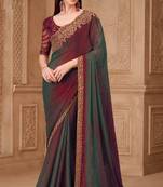 Maroon grey georgette embroidered -saree