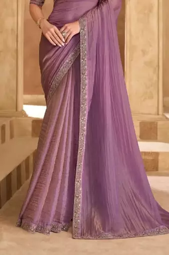 Mauve georgette embroidered bridal-saree
