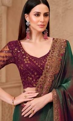 Maroon grey georgette embroidered -saree 3