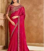 Magenta chiffon embroidered bridal-saree