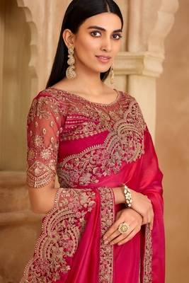 Magenta chiffon embroidered bridal-saree 2