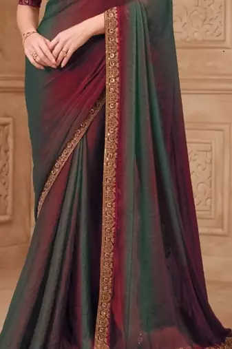 Maroon grey georgette embroidered -saree