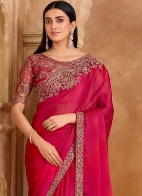 Magenta chiffon embroidered bridal-saree 3