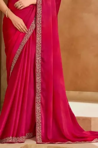 Magenta chiffon embroidered bridal-saree