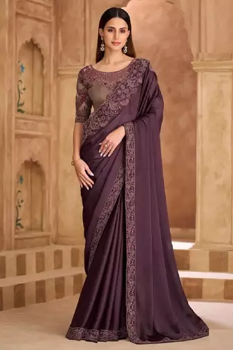 Purple chiffon embroidered bridal-saree