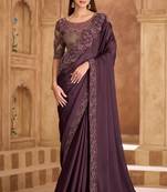 Purple chiffon embroidered bridal-saree