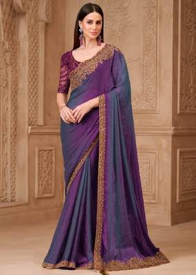 Purple grey georgette embroidered -saree 1