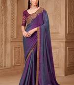 Purple grey georgette embroidered -saree