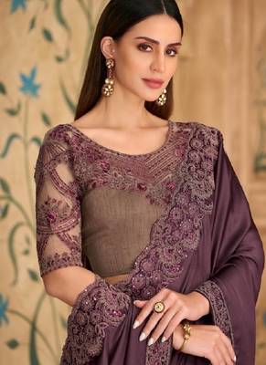 Purple chiffon embroidered bridal-saree 2