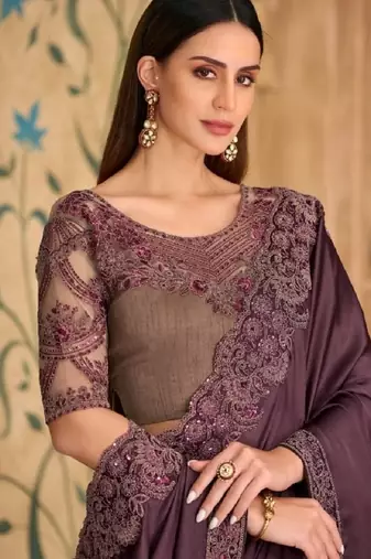 Purple chiffon embroidered bridal-saree