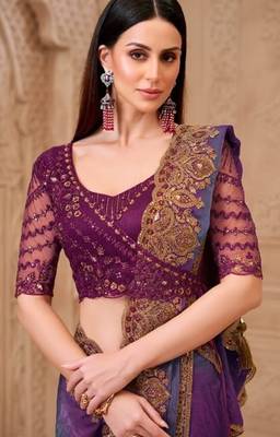 Purple grey georgette embroidered -saree 2