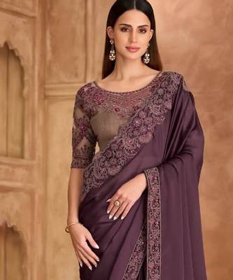 Purple chiffon embroidered bridal-saree 3