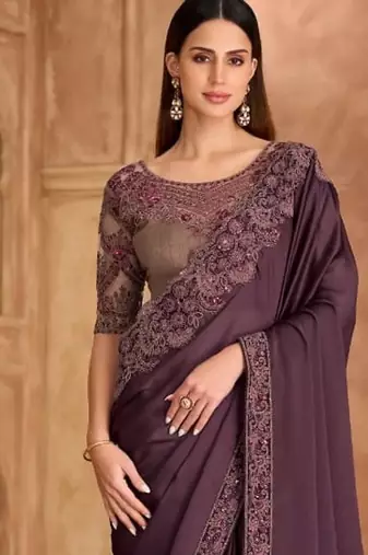 Purple chiffon embroidered bridal-saree