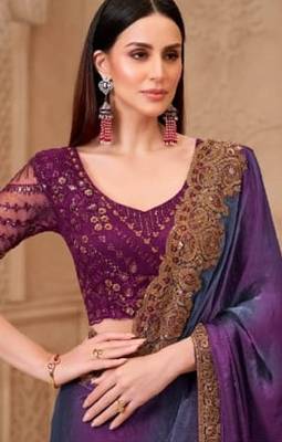 Purple grey georgette embroidered -saree 3