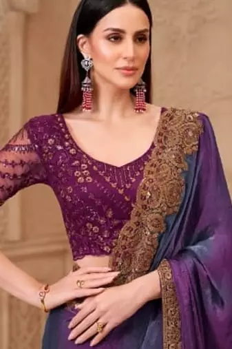 Purple grey georgette embroidered -saree