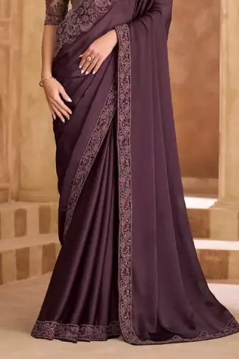 Purple chiffon embroidered bridal-saree